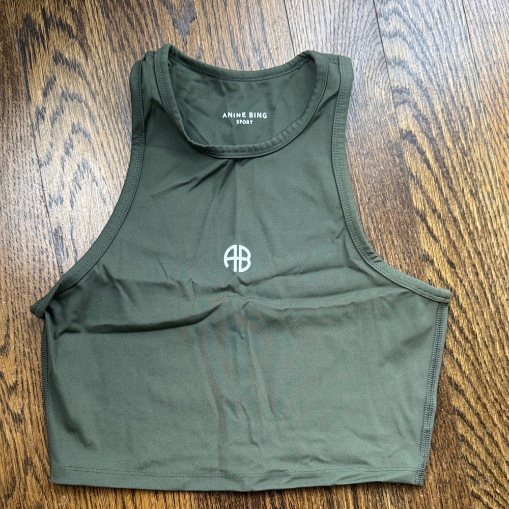 Anine Bing Olive Green Cropped Sport Tank